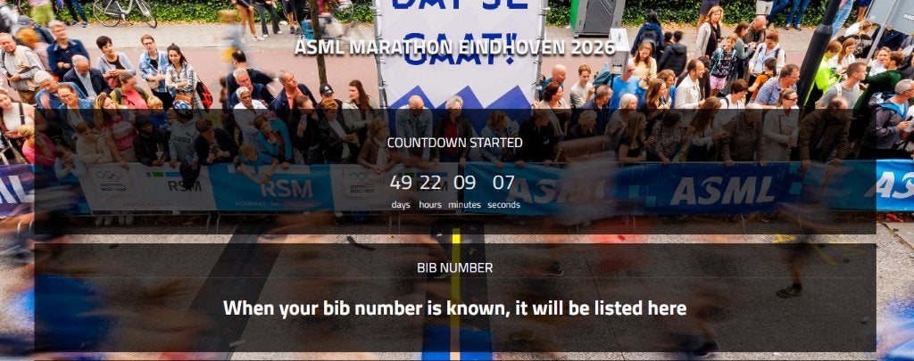 Startbewijs ASML Eindhoven hele marathon, Overige typen, Nieuw, Hardlopen, Ophalen