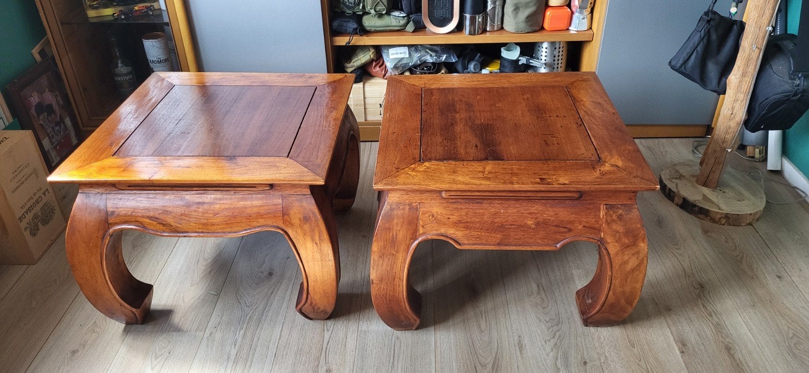 Luxe Opiumtafel Set 60x60cm -Antieke Teak Houten Salontafels, Ophalen