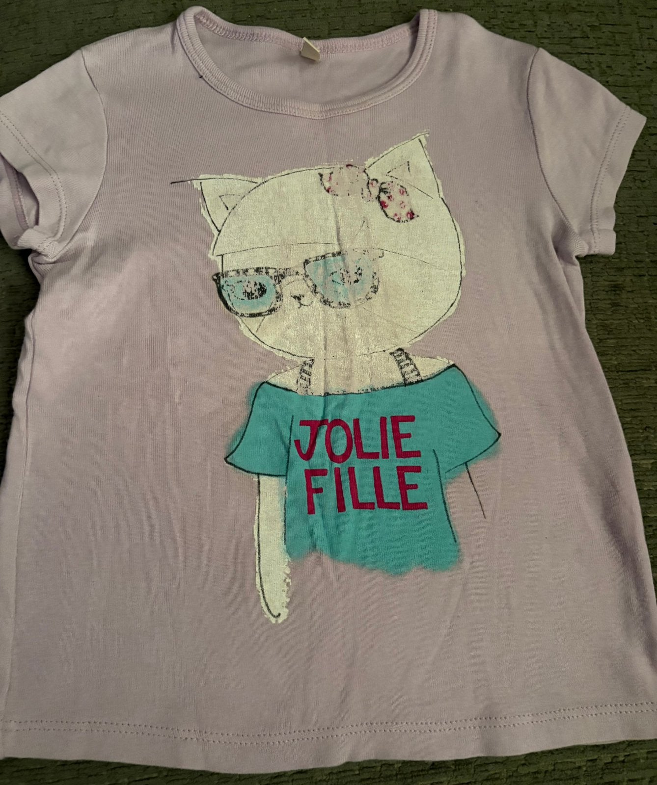 Lila shirtje met vintage print, meisje, maat 98, Benetton, Kinderen en Baby's, Kinderkleding | Maat 98, Ophalen of Verzenden, Gebruikt