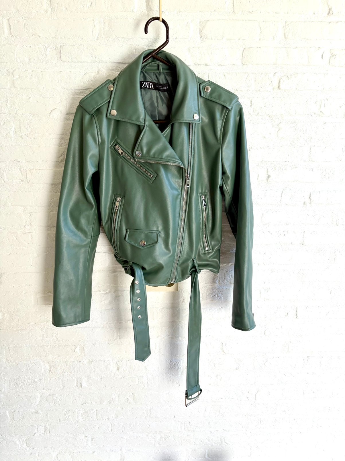 Leerlook jas Zara, Verzenden, Nieuw, Maat 36 (S), Groen