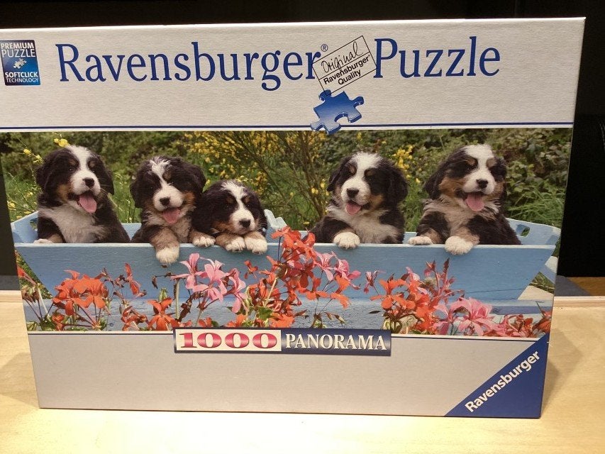 * Puzzel Ravensburger Panorama 1000 st Berner Sennen pups *, Ophalen of Verzenden, 500 t/m 1500 stukjes, Gebruikt, Legpuzzel
