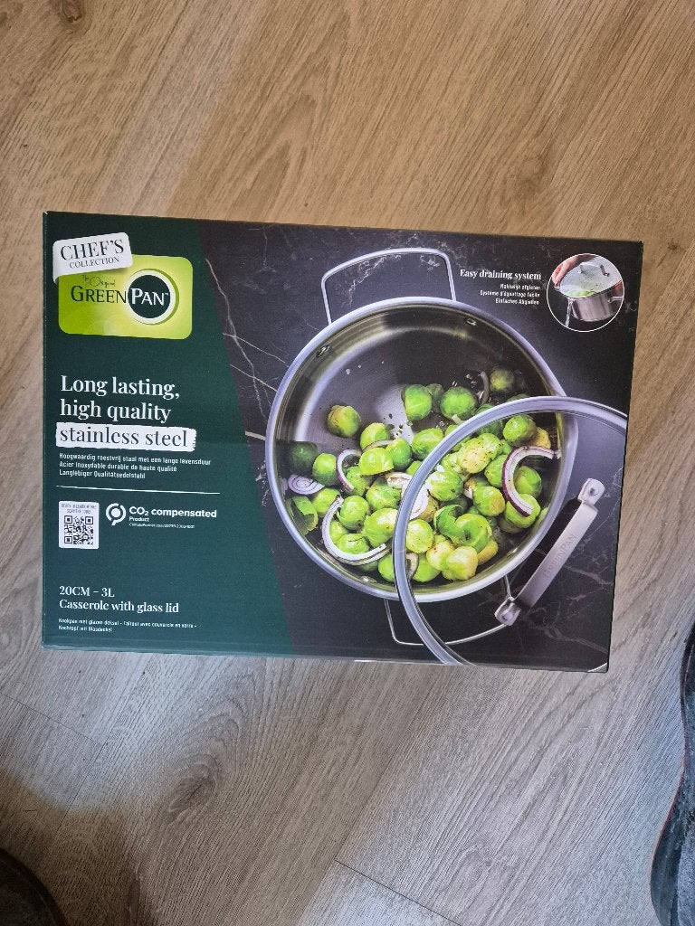 chef's greenpan 20 cm 3 liter nieuw, Ophalen of Verzenden, Nieuw, Glas, Pot, Bus of Blik
