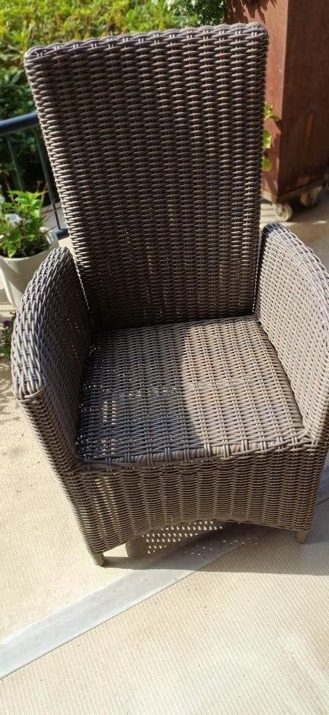 4 grijze  tuinstoelen met gasveer, Ophalen, Gebruikt, Kunststof, Verstelbaar