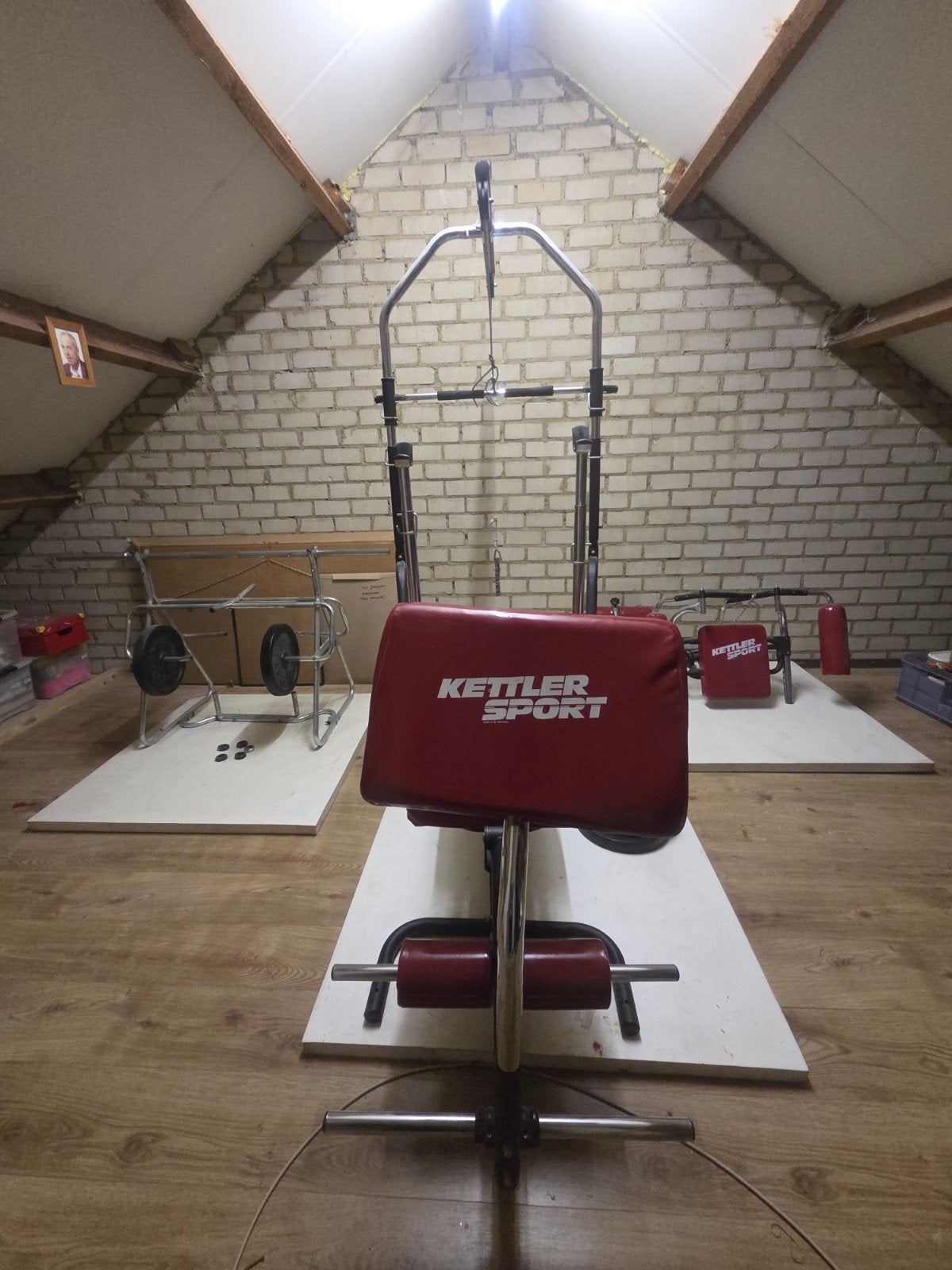 Kettler Sport fitnessbank met gewichten en stangen, Ophalen, Gebruikt, Benen, Fitnessbank