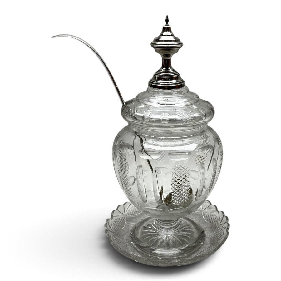 Kristallen bowlpot met onderschotel, Ophalen of Verzenden