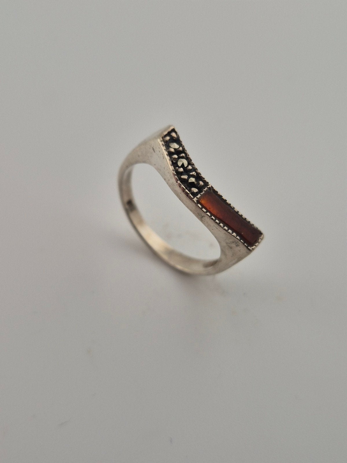 Vintage 925 Sterling Zilveren Ring | Marcasiet, Verzenden, Dame, Zilver, Zilver