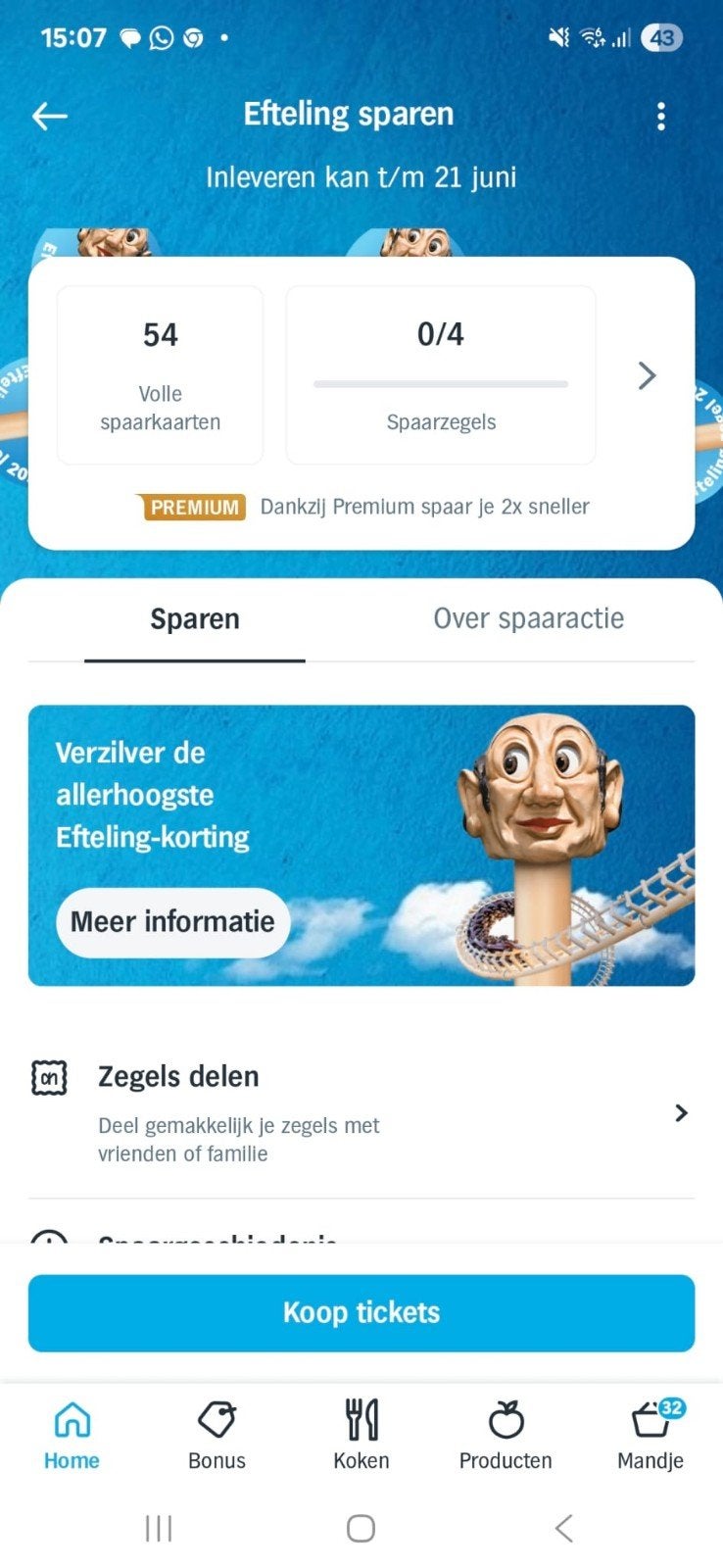 Te koop Kaarten Efteling 4x, Drie personen of meer, Ticket of Toegangskaart