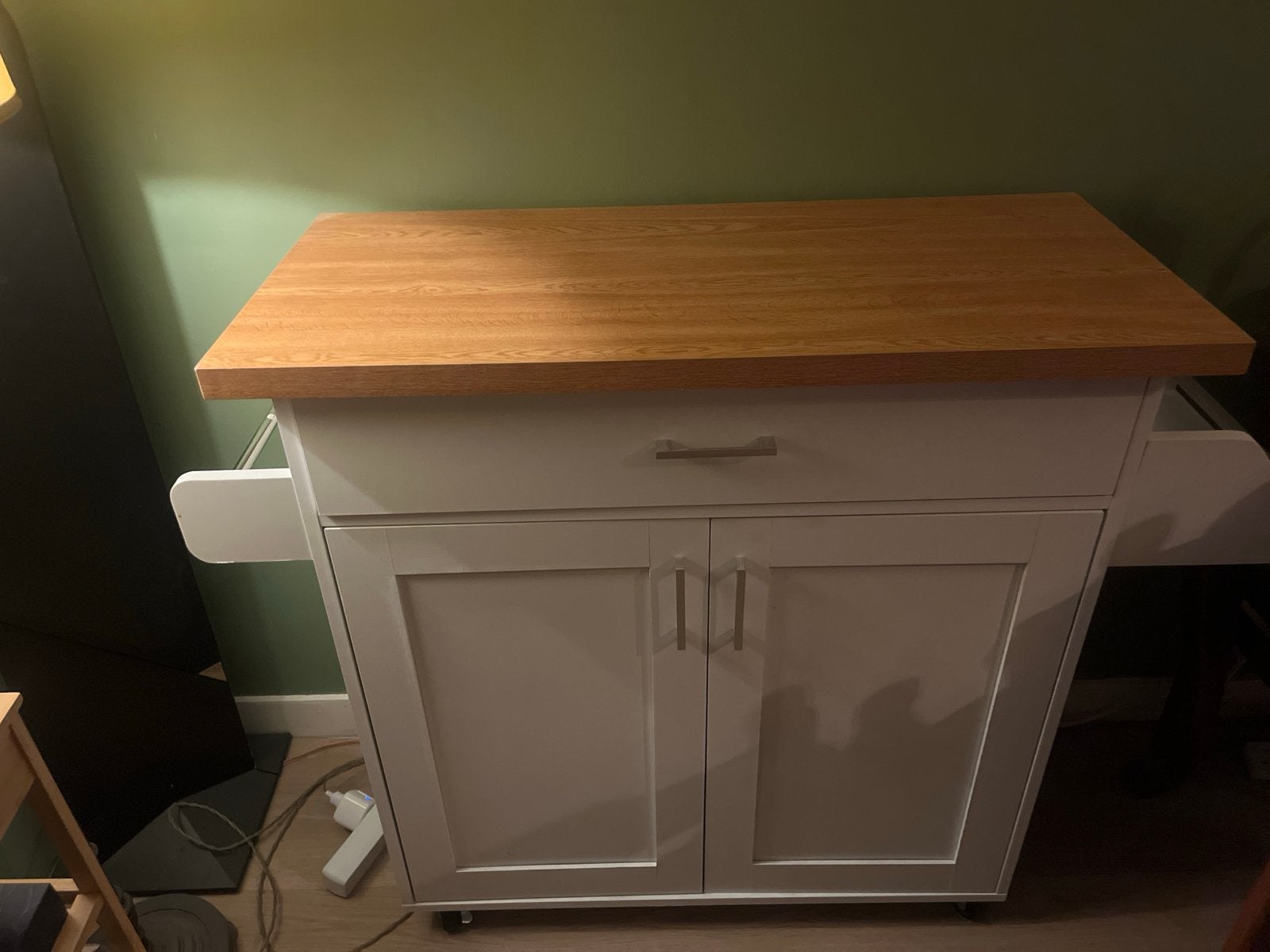 Witte Keukentrolley met Houten Bovenblad en Lade, Huis en Inrichting, Ophalen, Gebruikt, Hout, Keukentrolley