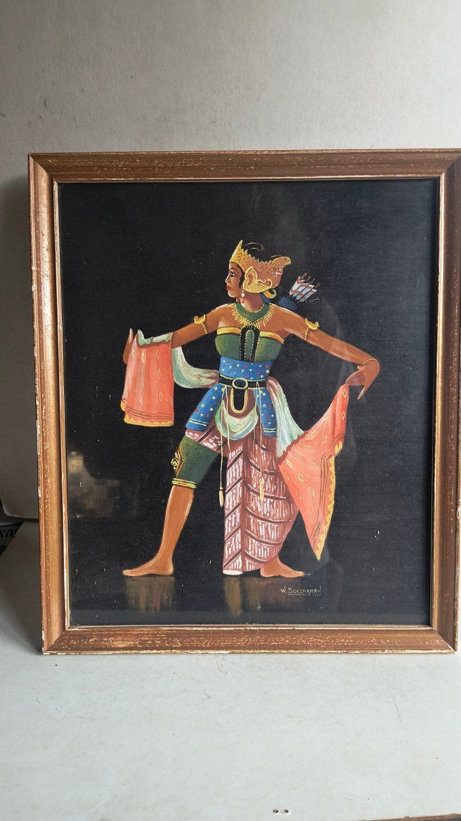 Ingelijst schilderij van Balinese danseres - W. Soeleman, Ophalen of Verzenden