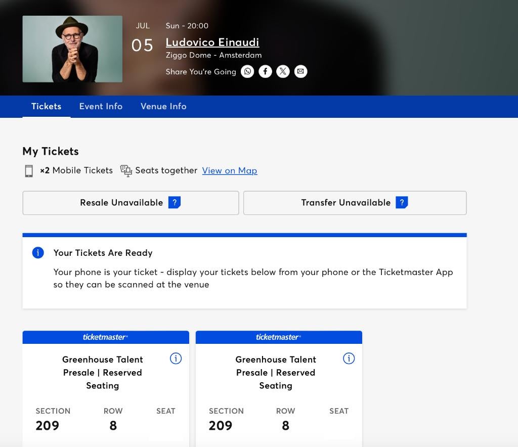 2 tickets voor Ludovico Einaudi 5 juli & 2 voor 6 juli, Twee personen, Juli, Instrumentaal