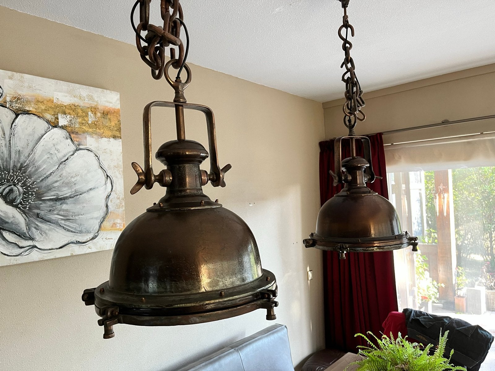 Set van 2 antieke patrijspoort lampen, Ophalen