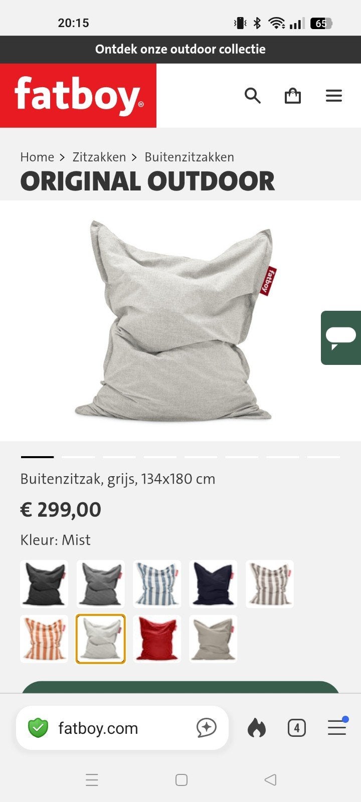 Fatboy Original Outdoor Zitzak - Mist (Grijs), Ophalen, Nieuw, Grijs, Zitzak