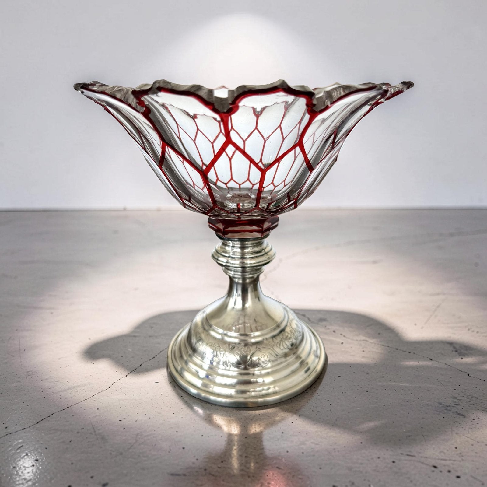 Biedermeier 19e eeuwse kristallen schaal op zilveren voet, Antiek en Kunst, Ophalen of Verzenden, Zilver