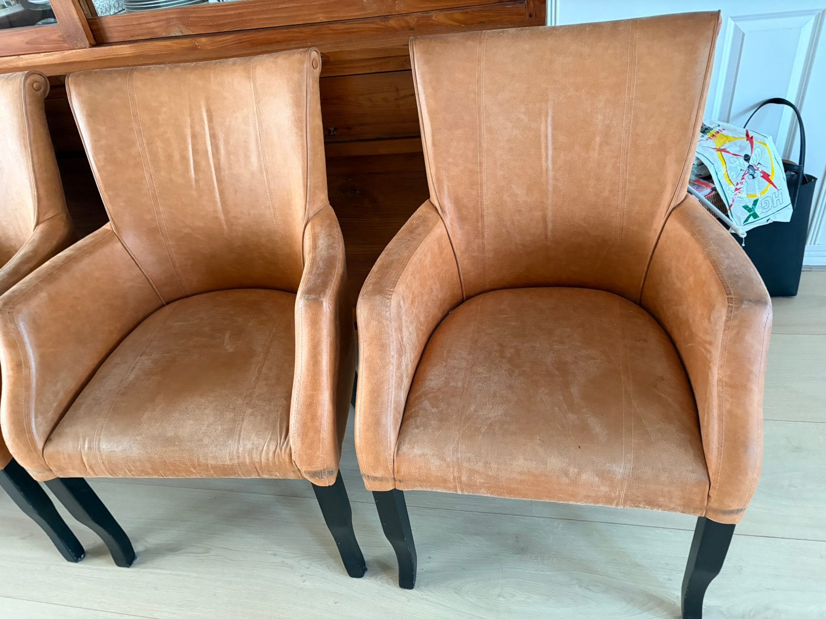4 Eetkamerstoelen Leer, Ophalen, Gebruikt, Bruin, Leer