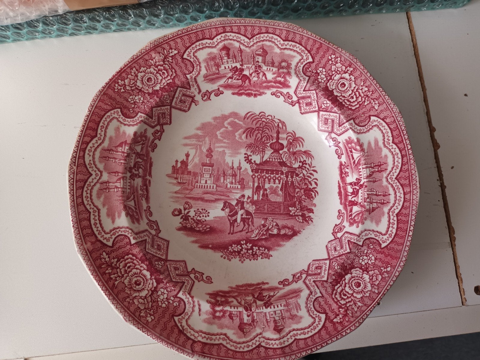 Antieke Staffordshire Damascus Borden - Rood Transferware, Antiek en Kunst, Ophalen of Verzenden