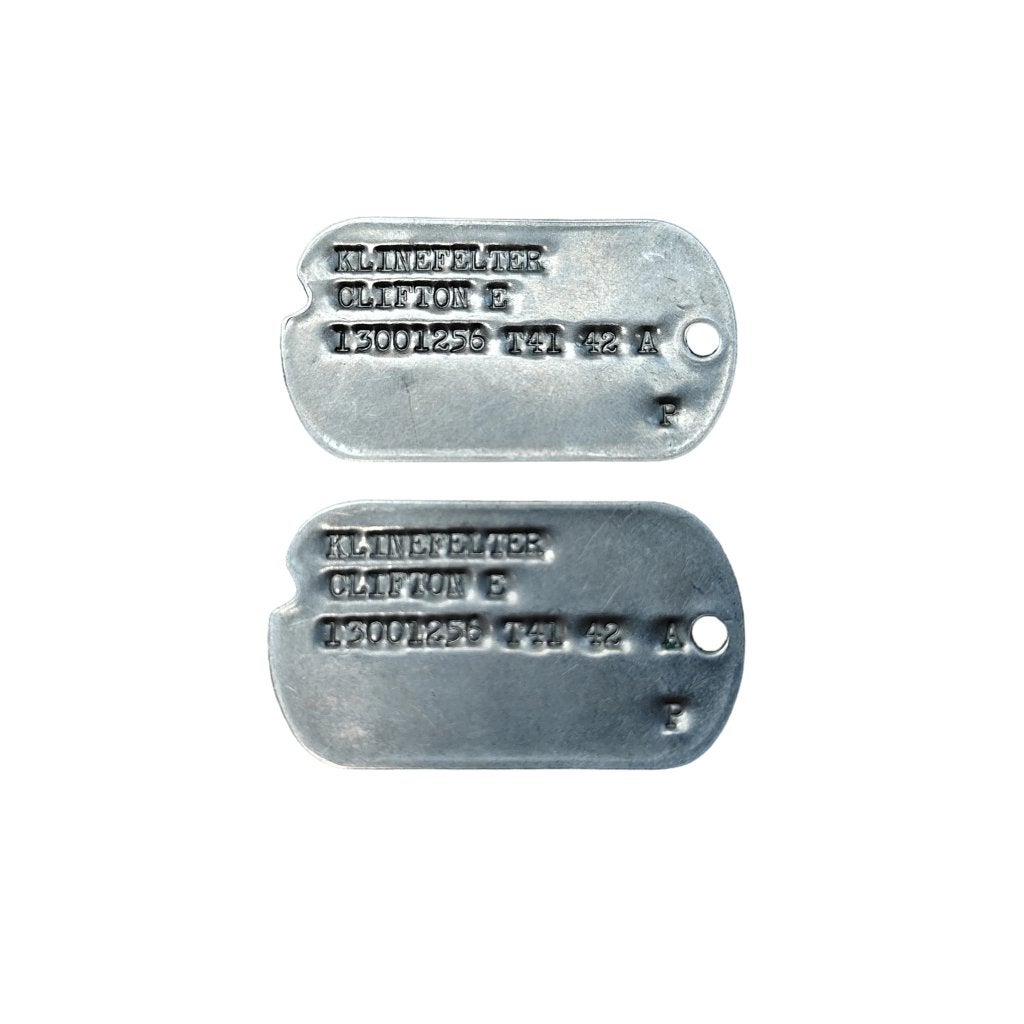 WWII US Dog Tag Set Klinefelter Medical Department, Verzamelen, Ophalen of Verzenden, Amerika, Embleem of Badge