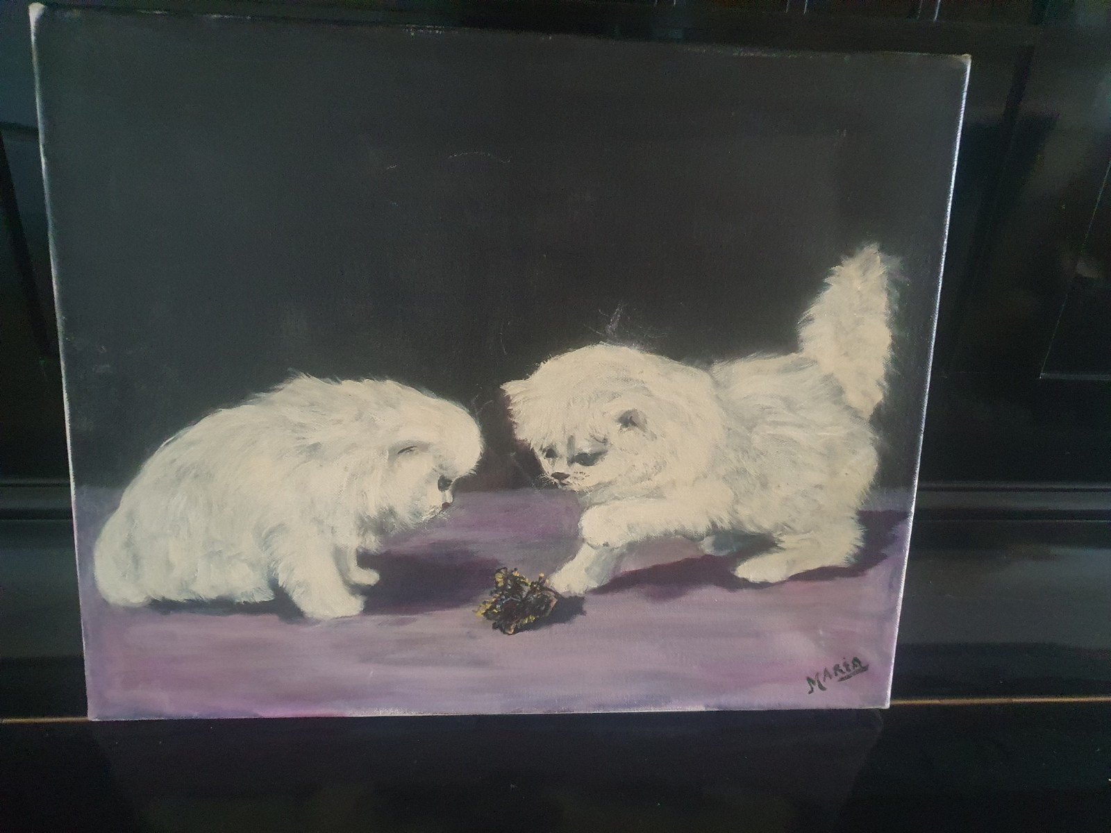 Spelende Witte Kittens olieverf gesigneerd, Ophalen