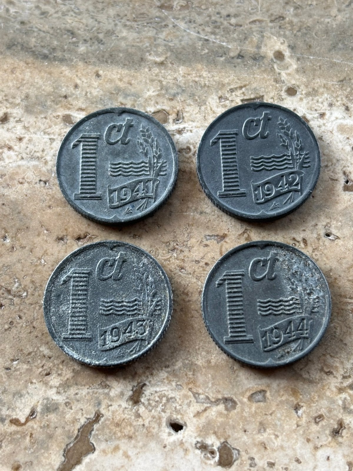 1 cent zink 1941-1942-1943 en 1944 compleet , wilhelmina, Ophalen of Verzenden, Koningin Wilhelmina, 1 cent, Setje