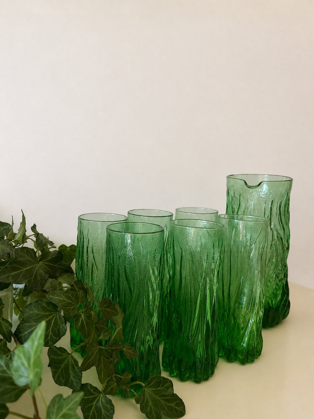 Vintage Italiaan Bark Glass set karaf en glazen, Antiek en Kunst, Ophalen of Verzenden