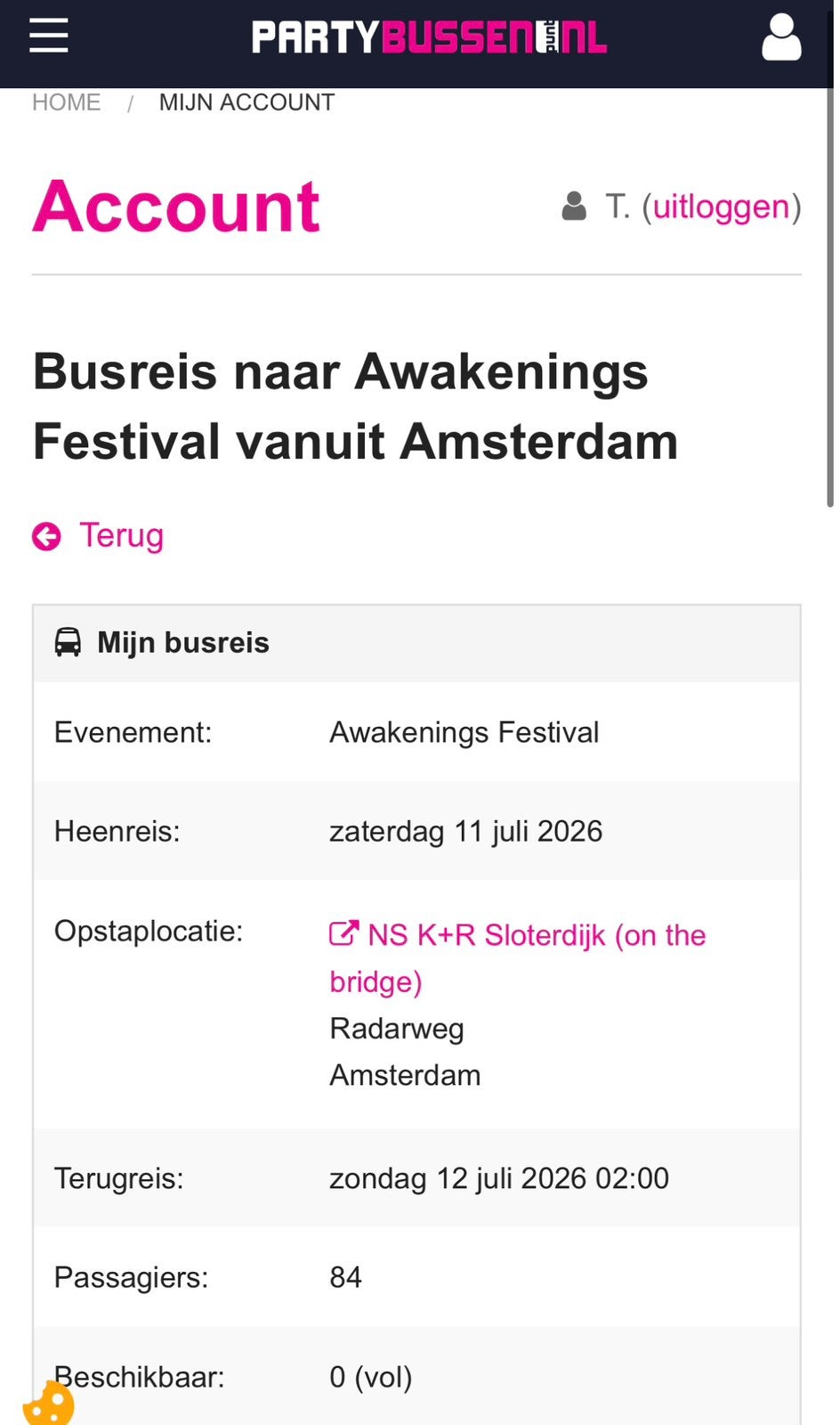 2p Busreis AWAKENINGS Amsterdam Sloterdijk (retour) zaterdag, Twee personen