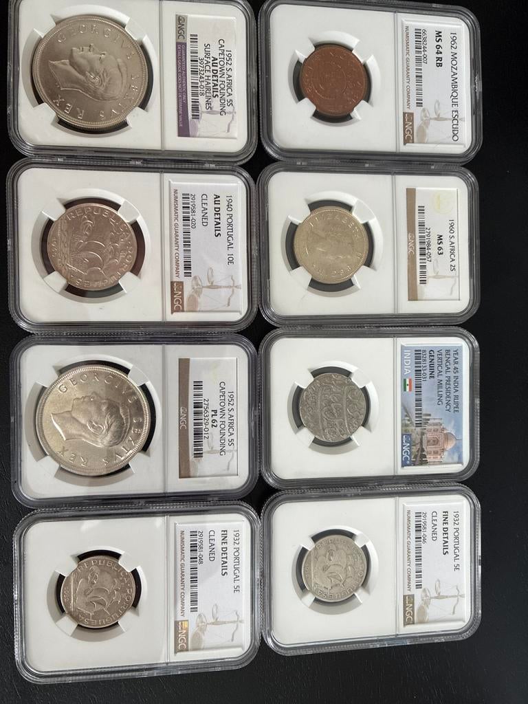 Collectie van 8 NGC-gegradeerde munten uit diverse landen, Ophalen of Verzenden, Buitenland, Munten