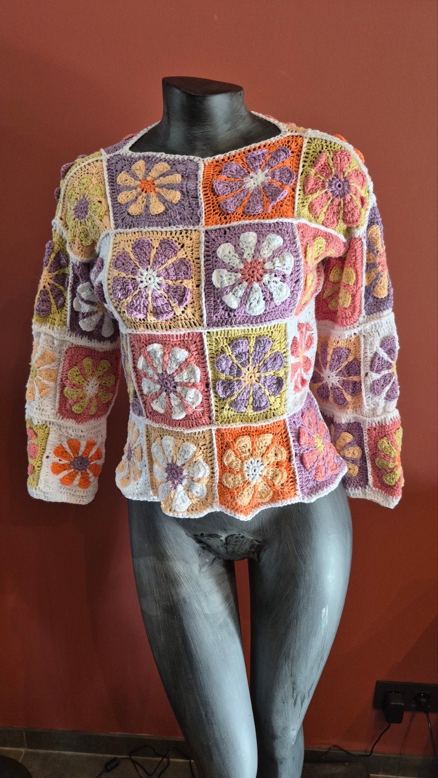 Handgemaakte Gehaakte Granny Square Trui - Maat M, Maat 38/40 (M), Paars, Ophalen of Verzenden, Zo goed als nieuw