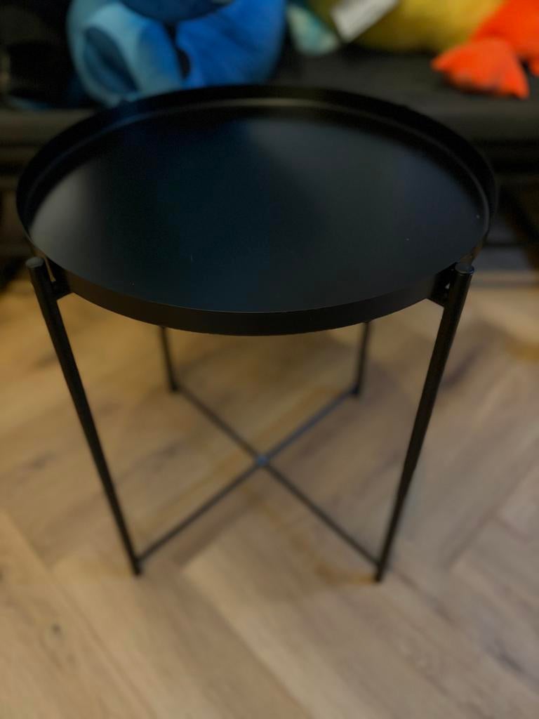 Zwart IKEA bijzettafel, Minder dan 55 cm, Gebruikt, Metaal of Aluminium, Rond