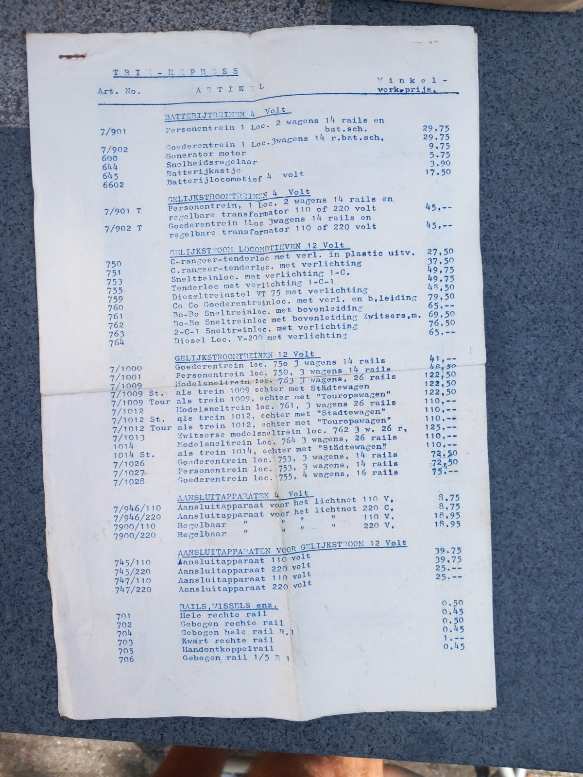 vintage trix express prijslijst uit V & D, Ophalen, Gebruikt, Trein, Overige typen