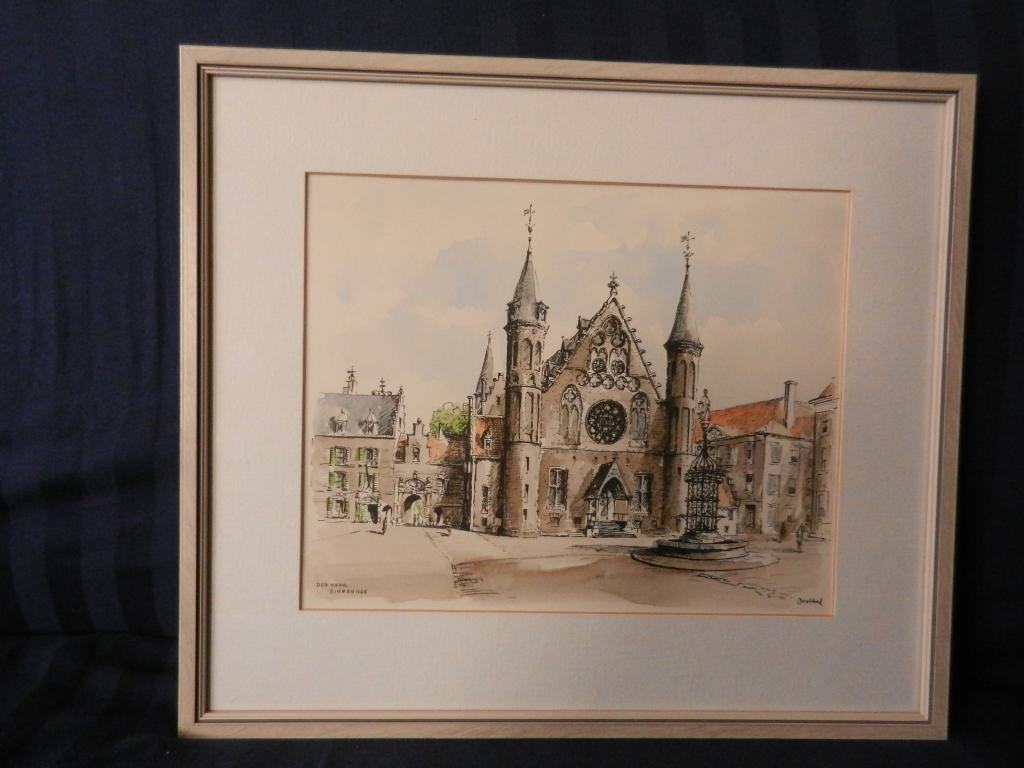 Ingekleurde litho Binnenhof Ridderzaal Den Haag Bob Brobbel, Ophalen of Verzenden