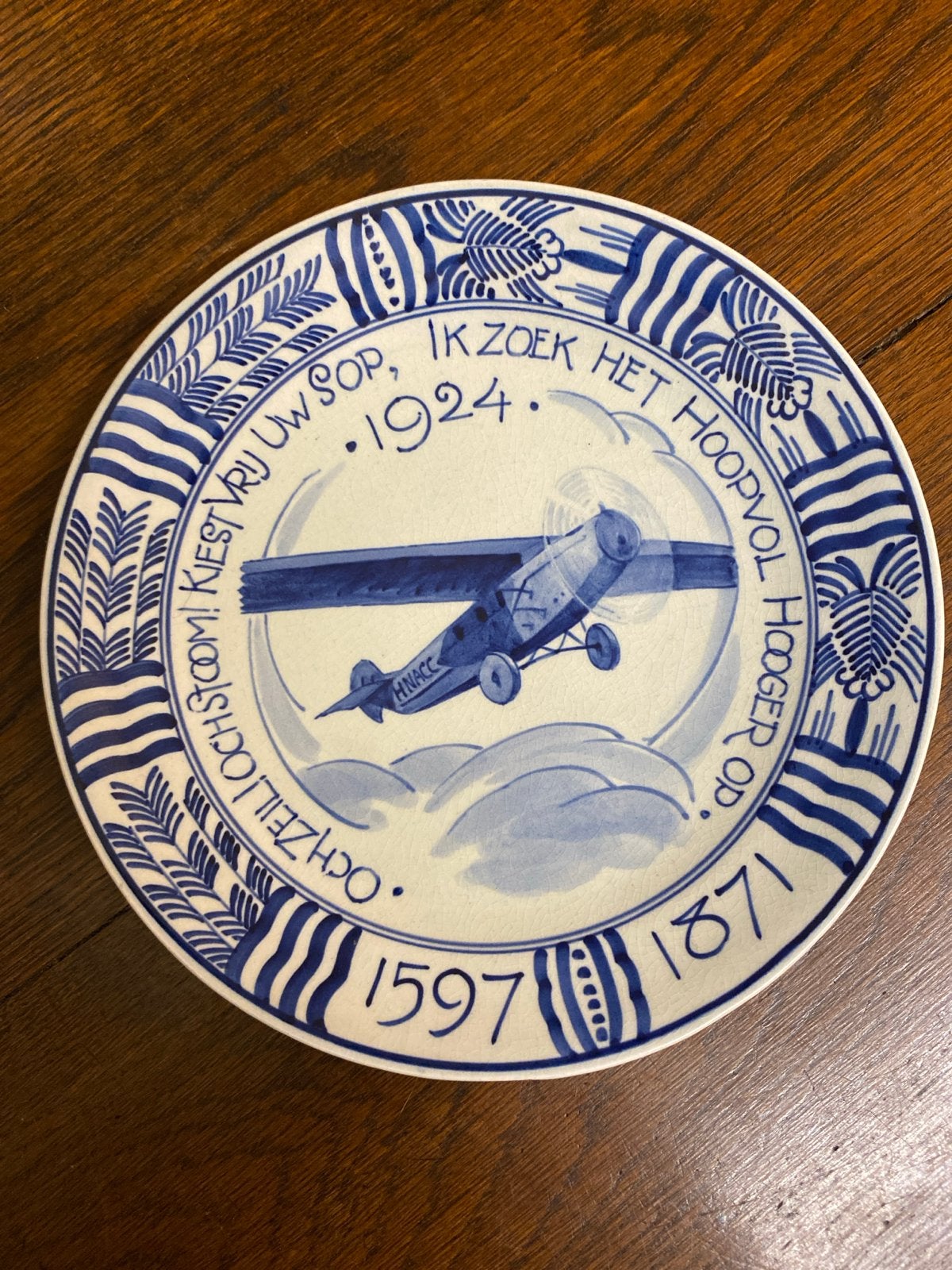 HNACC Vlucht naar nederlands Indië Wandbord Porceleyne Fles, Verzenden
