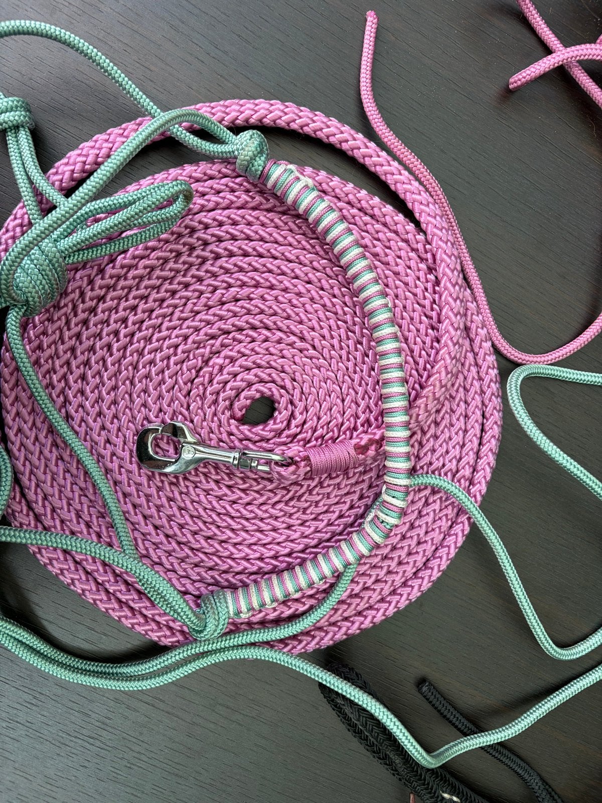 Roze en mint groene touwhalster en 8m leadrope, Dieren en Toebehoren, Ophalen of Verzenden, Nieuw