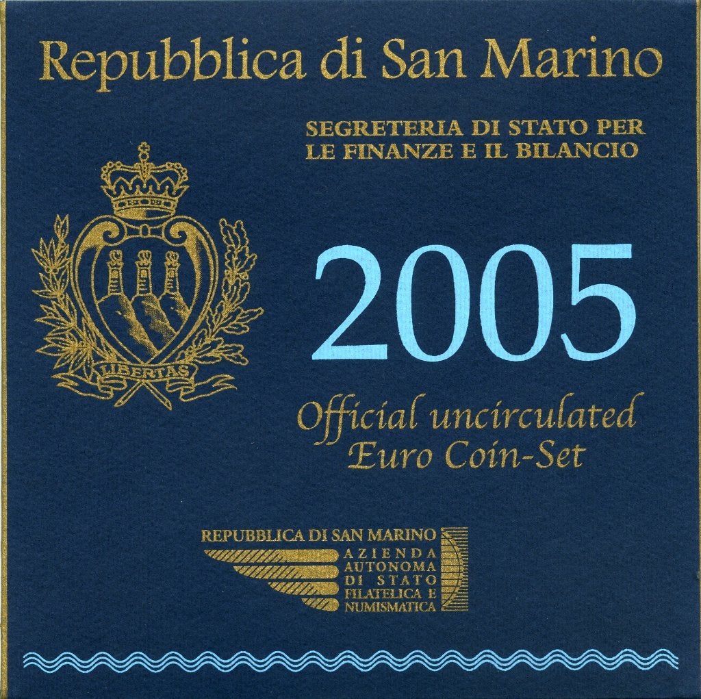 BU set San Marino 2005 - 1 ct t/m 5 euro (Zilver) - Blister, Postzegels en Munten, Overige waardes, Verzenden, Setje, Zilver