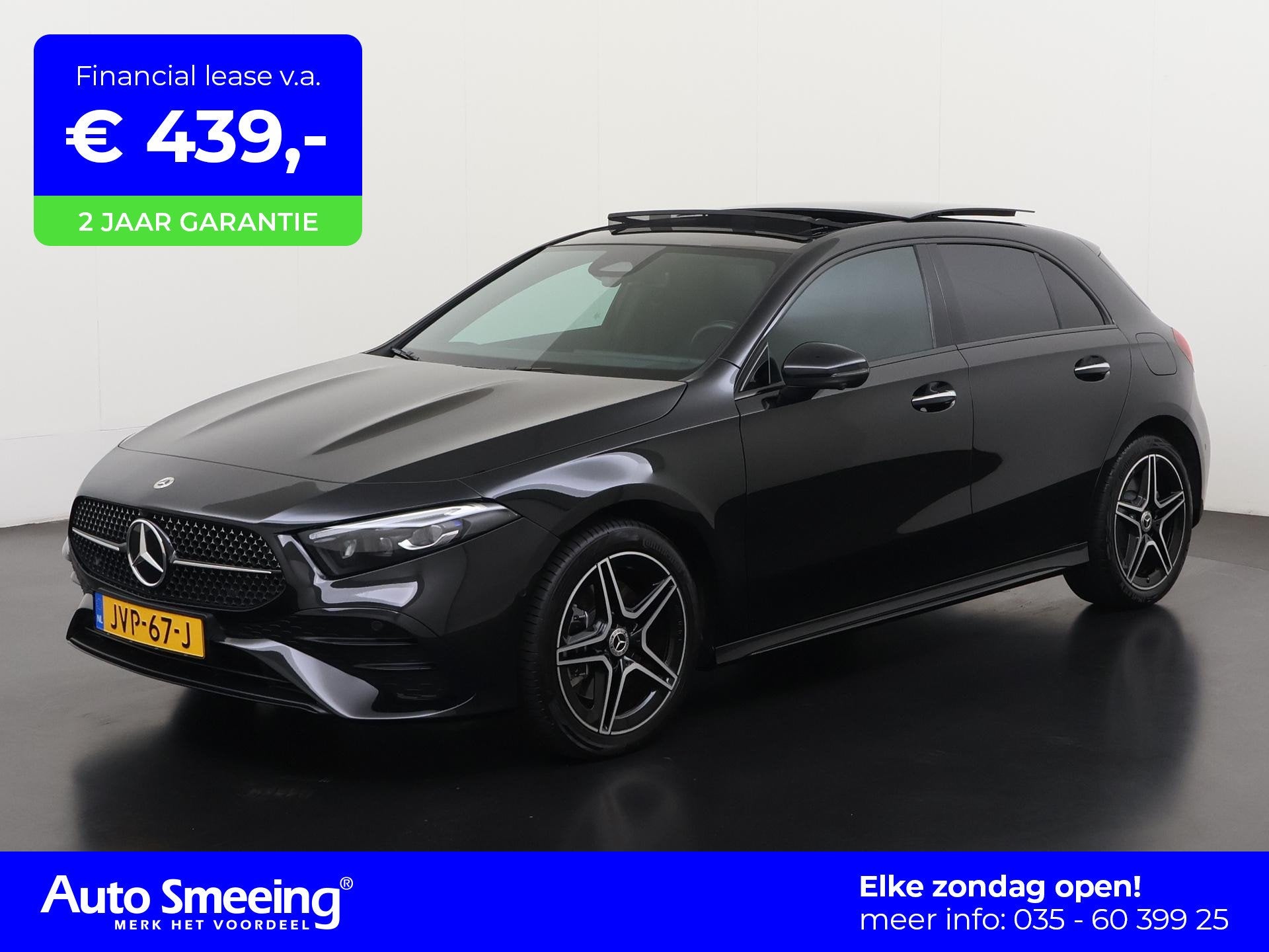 Mercedes-Benz A-klasse 250e AMG Night Facelift | Panoramadak, Gebruikt, 4 cilinders, Leder en Stof, Zwart