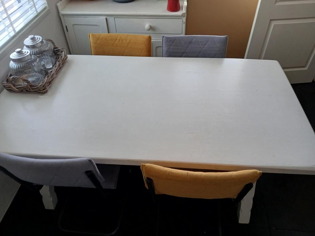 Witte eettafel, landelijke stijl, Huis en Inrichting, Ophalen, Gebruikt, 100 tot 150 cm, 50 tot 100 cm