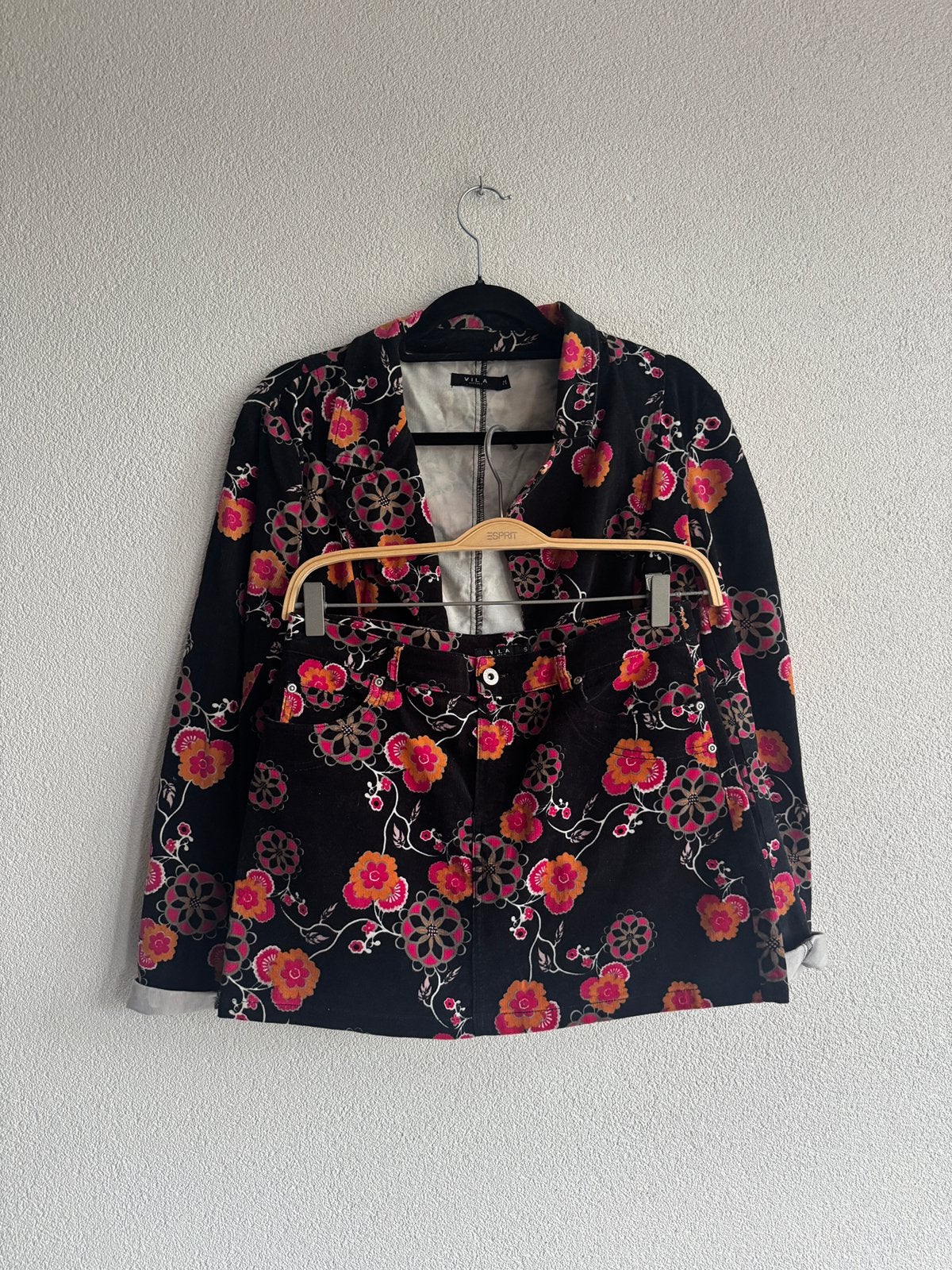Vintage Y2K tweedelige corduroy set met bloemen print, Vintage, Ophalen of Verzenden, Zo goed als nieuw, Vintage