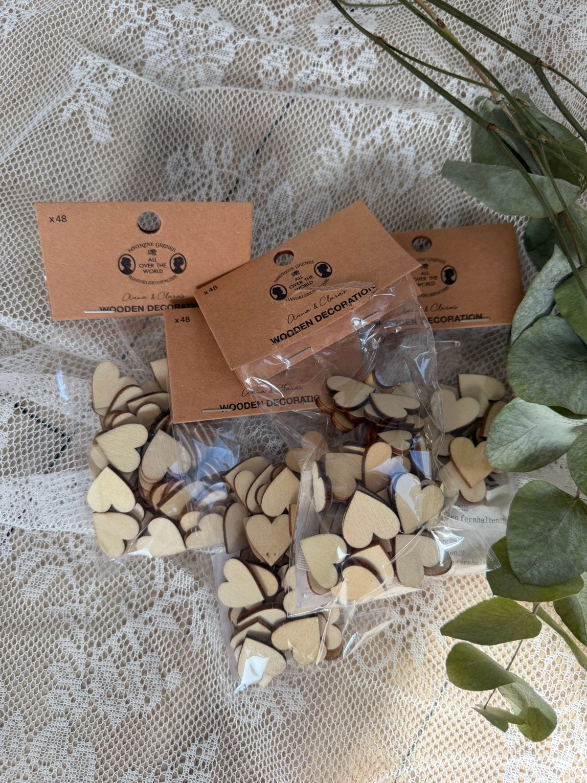 4x zakje met houten decoratie hartvorm, Ophalen of Verzenden, Nieuw