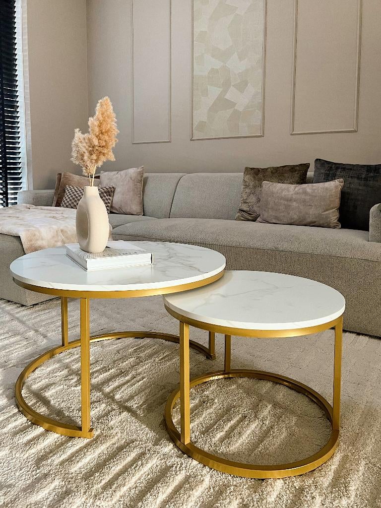 Foto 4 van Salontafel Rond Goud met Marmer Look 70ø &50ø