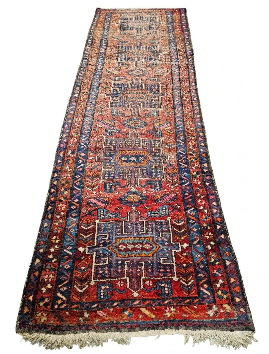 Handgeknoopt Perzisch wol tapijt loper Heriz 105x320cm