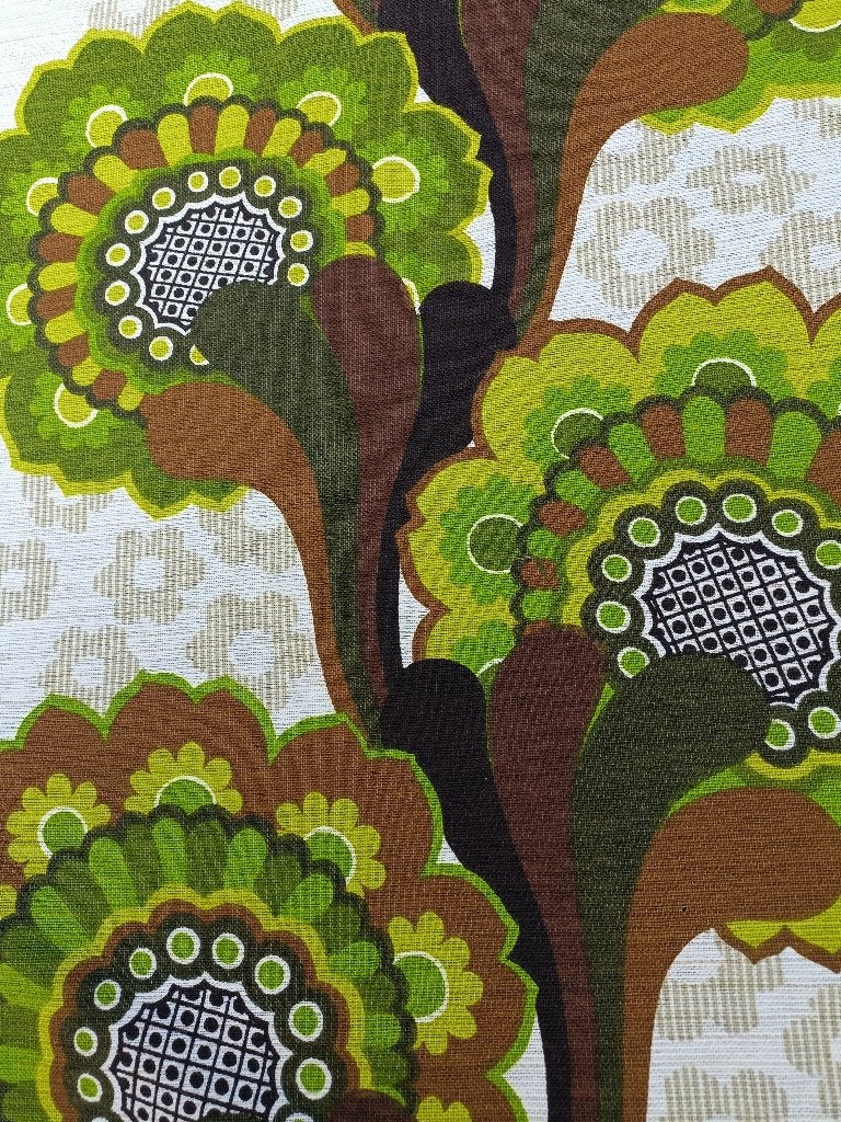 Origineel vintage stof psychedelisch groen bloem 120 cm (I6), Overige materialen, Meerkleurig, Ophalen of Verzenden, 30 tot 120 cm