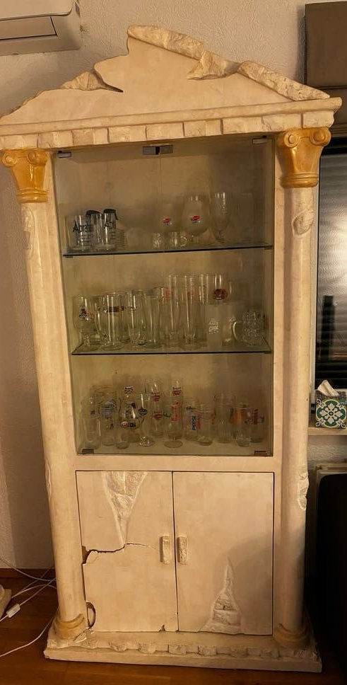 Vitrinekast in Grieks-Romeinse stijl, Huis en Inrichting, Ophalen, Gebruikt, 50 tot 100 cm, Glas