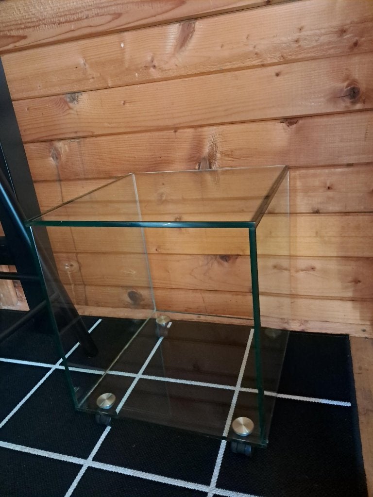 Glazen vierkant bijzettafeltje, Huis en Inrichting, Tafels | Bijzettafels, Minder dan 55 cm, Vierkant, Ophalen, 45 tot 60 cm