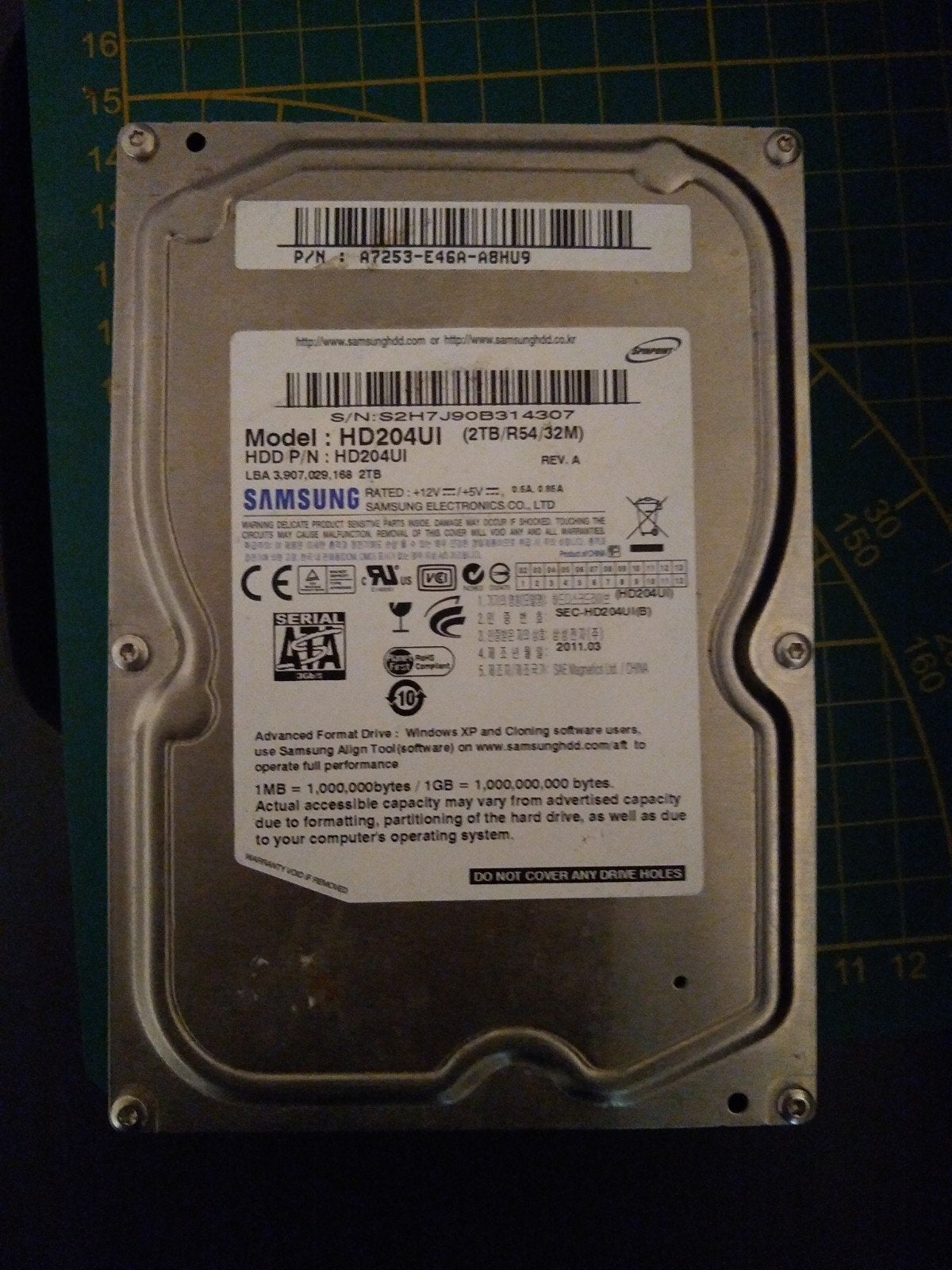 Samsung HD204UI 2TB HDD - Let op lees omschrijving!!!!, Ophalen, Intern, 2TB, Gebruikt
