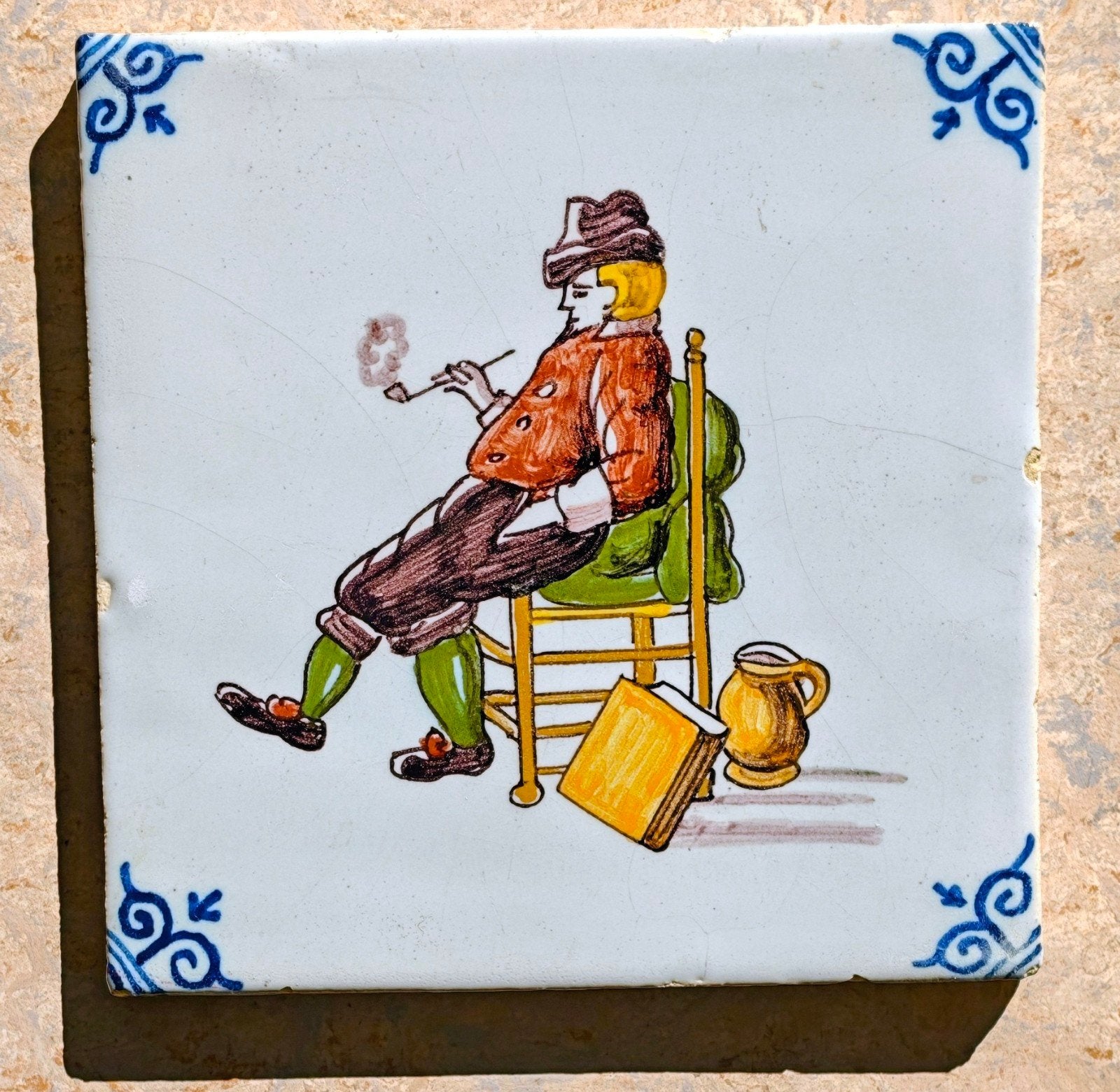 Delfts blauw tegel met rokende man, Antiek en Kunst, Ophalen of Verzenden