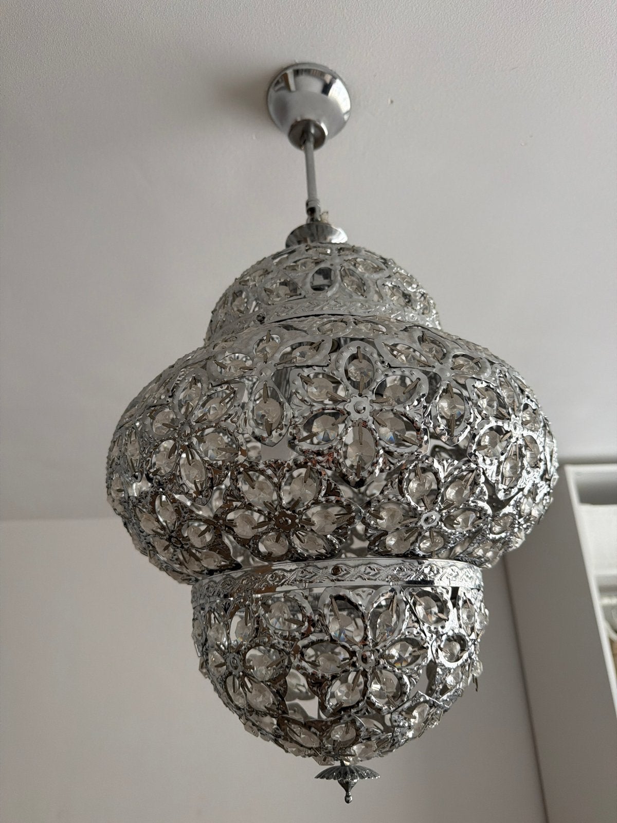 2x Oosterse hanglamp met kristallen, Ophalen of Verzenden, Zo goed als nieuw, Metaal, E27 (groot)