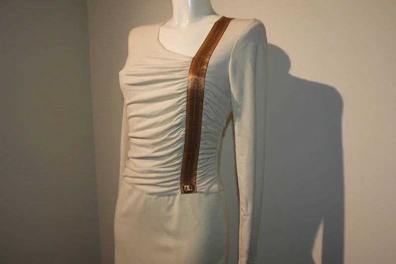 Class Cavalli prachtige jurk band in print goud merklogo IT, Verzenden, Beige, Zo goed als nieuw, Class Cavalli