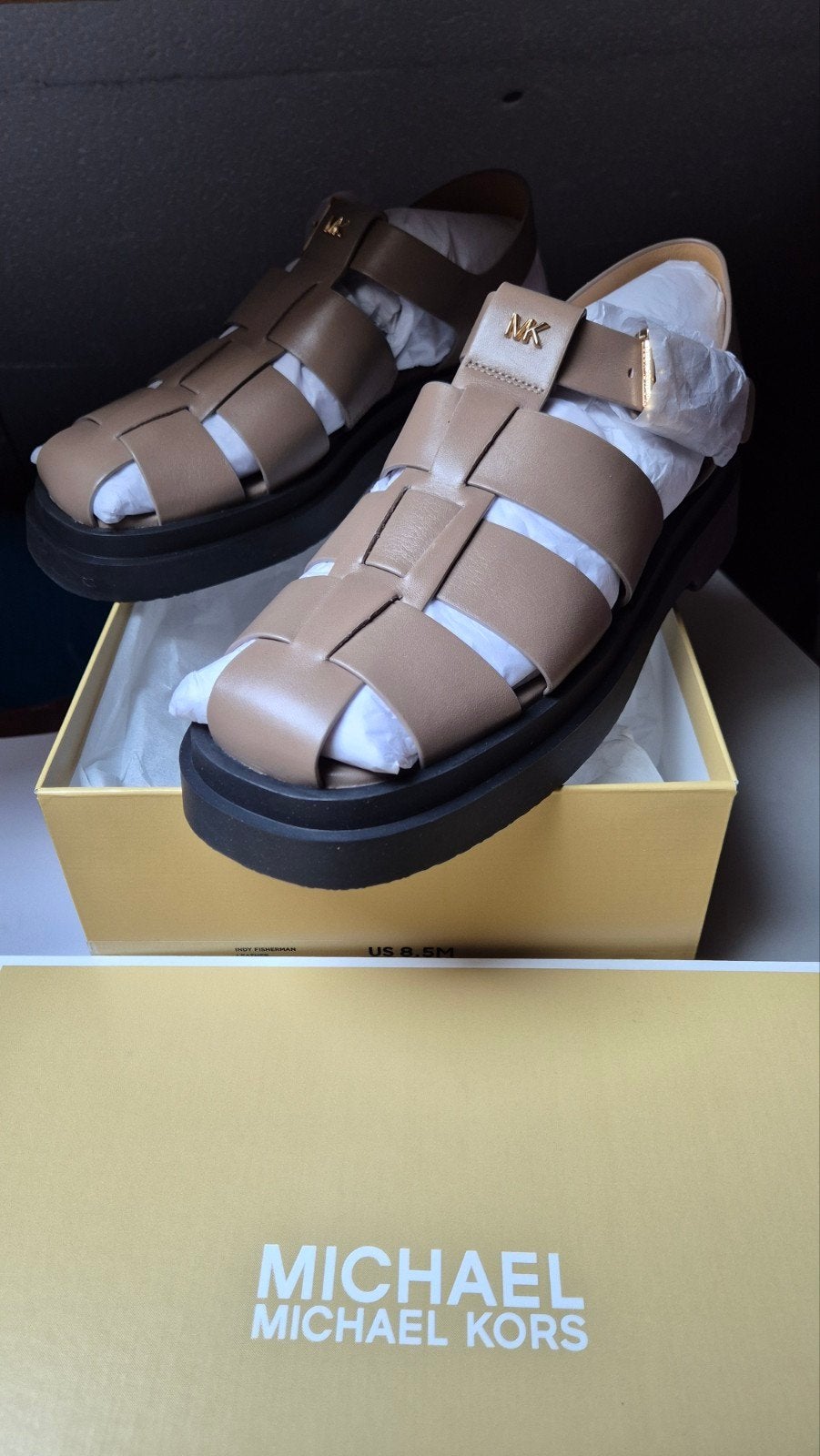Nieuw dames Michael Kors Indy Fisherman leder sandalen 39, Michael Kors, Zwart, Nieuw, Sandalen of Muiltjes