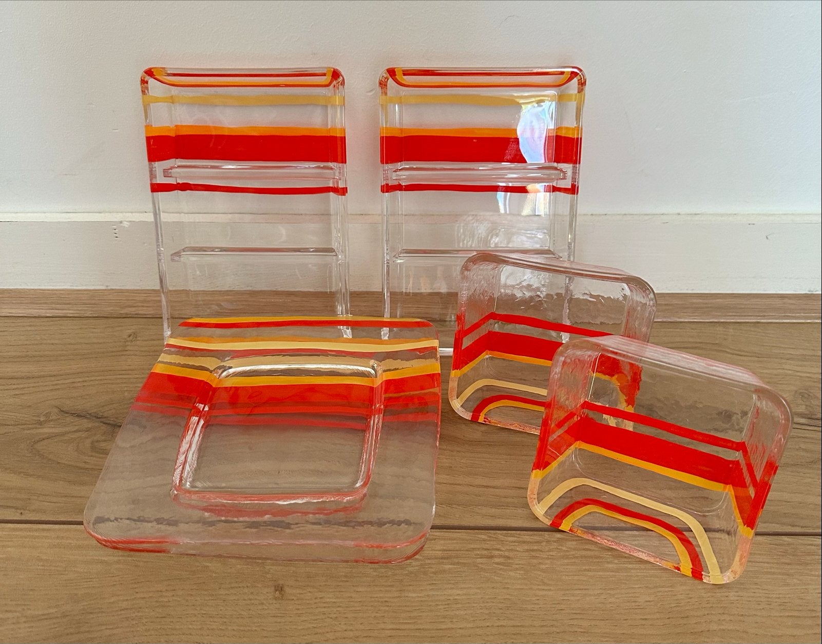 Glazen schaaltjes en bakjes met streepjespatroon, Ophalen of Verzenden, Zo goed als nieuw, Glas
