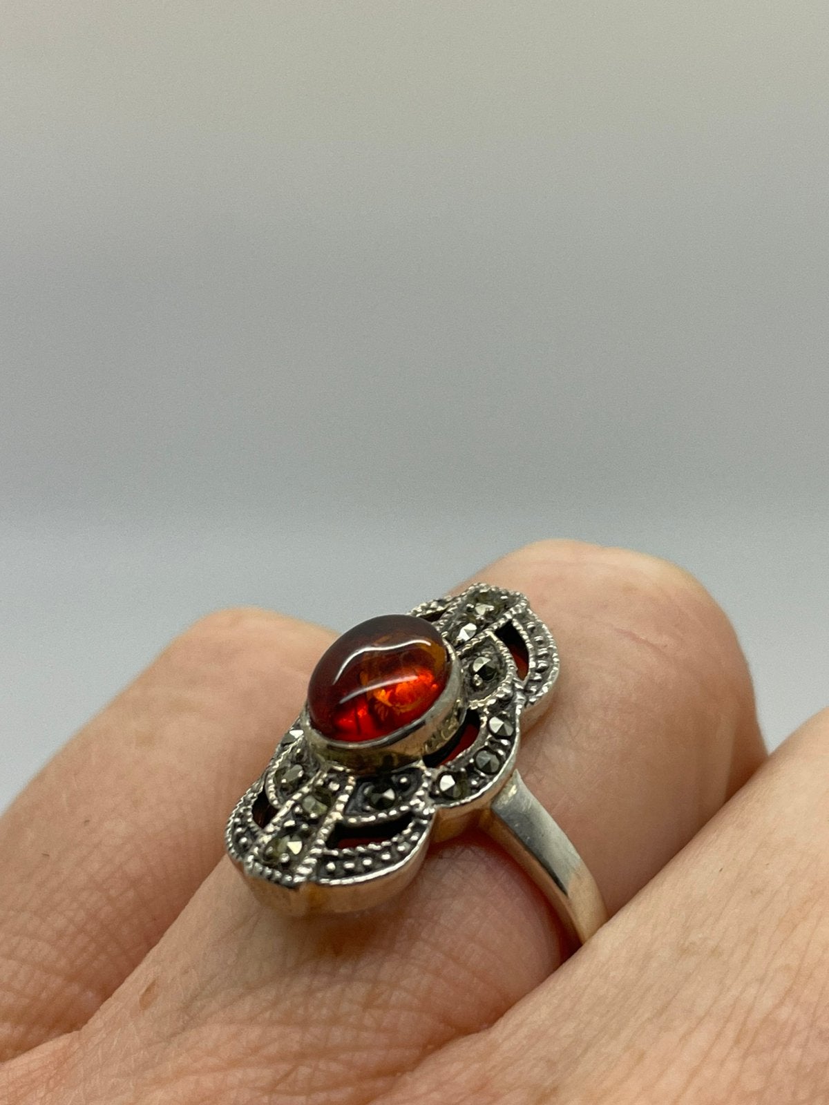 G303 Prachtige vintage zilveren ring maat 18, Ophalen of Verzenden, Zilver, Ring, Met edelsteen