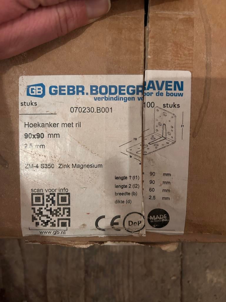 Hoeanker met ril 90x90 mm, Ophalen, Nieuw, 50 tot 100 mm, Overige typen