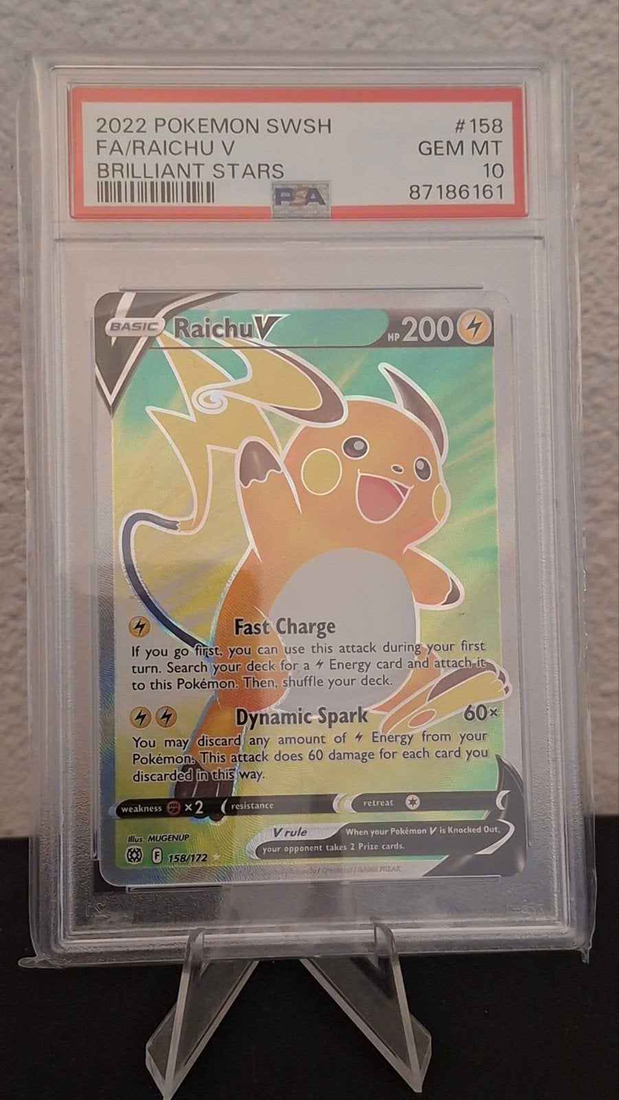 Raichu V 158/172 Full Art PSA 10 Gem Mint Brilliant Stars, Ophalen, Nieuw, Losse kaart